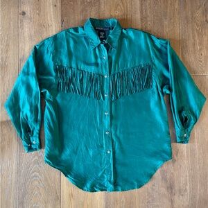 VINTAGE 80s Braunstyle Western Silk Green Woman’s Shirt, Medium